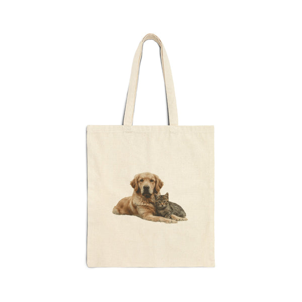 Canvas Tote Bag – Golden Retriever and Tabby Cat Print, Reusable Grocery & Pet Lover Tote