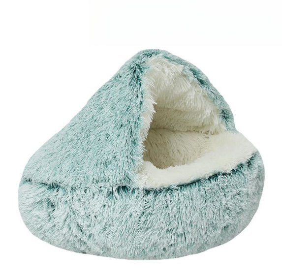 Semi-Enclosed Plush Round Pet Bed for Deep Sleep Comfort