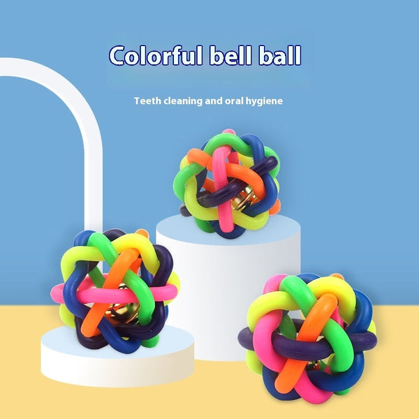 Colorful Woven Pet Toy Ball with Bell Interactive