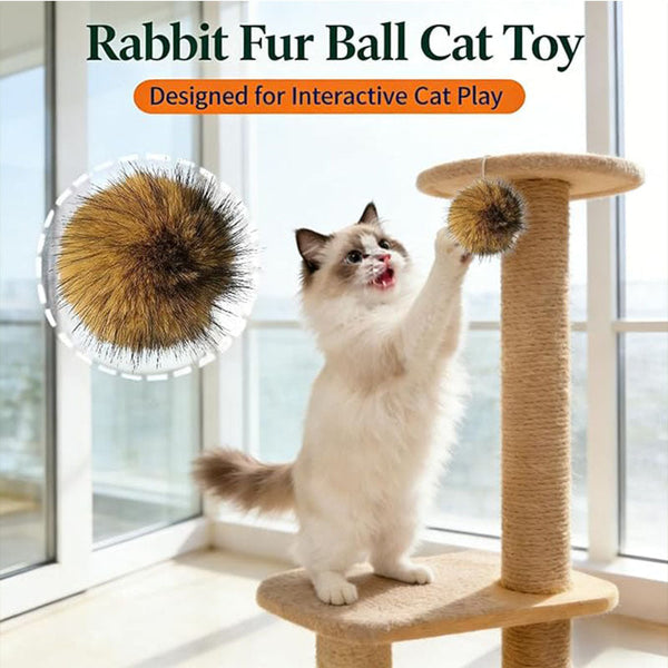 Rabbit Fur Ball Interactive Cat Enrichment Toy Play