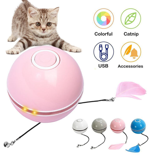 Smart LED Rotating Cat Toy Ball with Feather Bell
