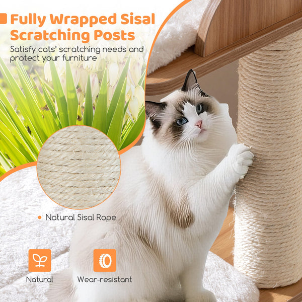 48 Inch Wooden Cat Tree Two Floor Condo Washable Cushions